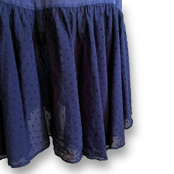 Elizabeth and James Womens Slip Dress Sz Medium Navy Blue Silk Swiss Dot V-neck - Picture 4 of 6